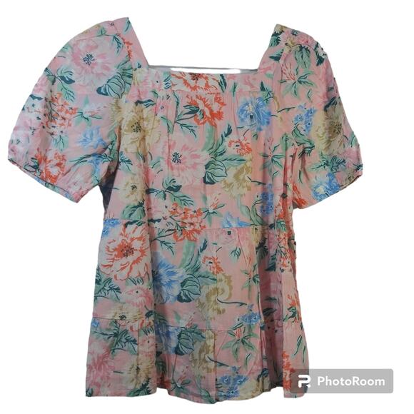 Loft Garden Lacy Tiered Square Neck Top Angel Pink Size Small - Picture 3 of 9